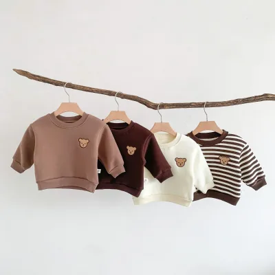 Spring Autumn Infant Toddler Boys Girls Fleece Warm Cotton Bear Embroidery Pullover Clothes Baby Sweatshirt