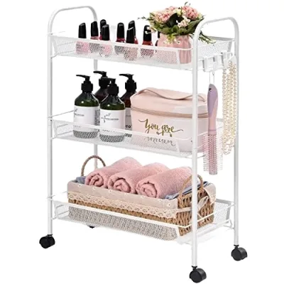 3/4/5 Tier Kitchen Laundry Room Easy Assembly Metal Iron Utility Cart Storage Trolley Storage Mesh Rolling Cart