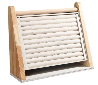 Handmade Multifunctional Creative Space-Saving 10 Slots Ring Display Stand Storage Wood Jewelry Display Stand Tray