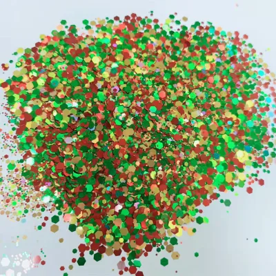 Red Green Gold Mixed Holographic Chunky Glitter Crafts Glitter Powder Christmas Sequins for Face Eye Tumblers DIY Decorations
