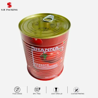 Food Grade Empty Metal Box for Ketchup Tomato Sauce Custom Printed With Easy Open Lid Large Capacity