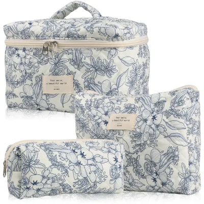 Makeup Organizer Bag Quilted Makeup Bag With Zipper Wholesale Cotton Custom Cosmetic Bag