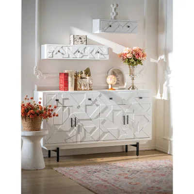 2025 Nordic White Scandinavian Style Modern Wood Cabinet Wooden Furniture Home Decor Storage Cabinets with Doors and Drawer