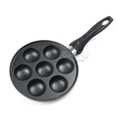 7-Hole Cast Iron Aebleskiver Pan Detachable Wooden Handle