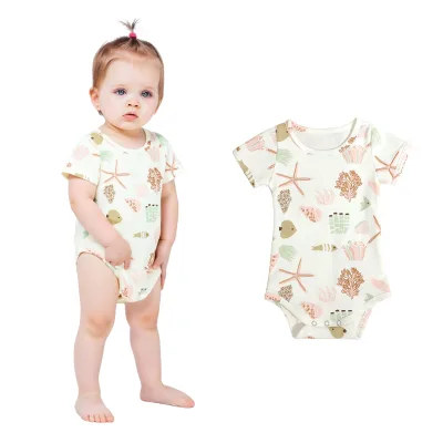 Soft Skin-Friendly 100%Cotton Baby Onesie Short-Sleeve with Marine Theme Prints & Snap Closures for Daily Sleep Play