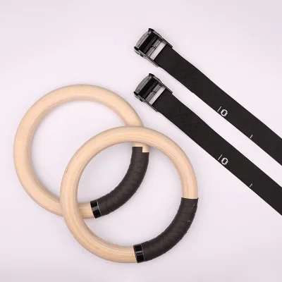 Core Wooden Strength Adjustable Exercise Home Fitness Workout Gymnastic Ring With Numbered Straps