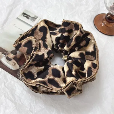 Women Elastic Ponytail Holder Hair Band Big Ruffle Leopard Hair Scrunchies