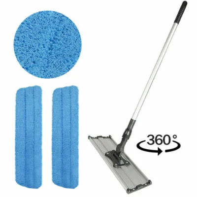 High Quality Hot Selling Custom Sky Blue Microfiber Flat Mop Cleaning Mop Flat Mop Pad with Aluminium Frame Telescopic Handle