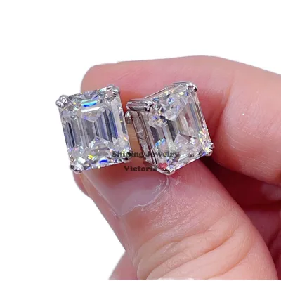 Luxury 925 Silver Women's Square White VVS Moissanite Earrings Elegant Gemstone Wedding Jewelry