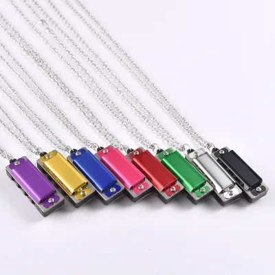 Factory direct sales portable colorful 4 hole 8 tone small-sized customized keychain necklace harmonica