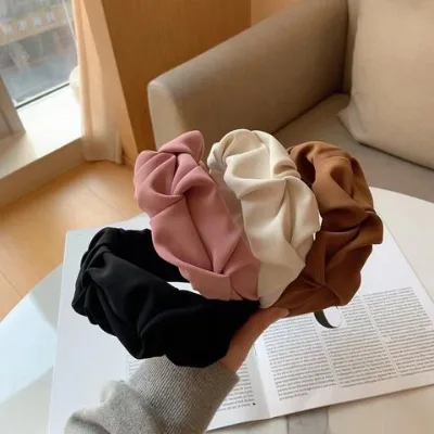 Hot selling fashion headband custom folding five flower headband fabric wide solid color pleated headband