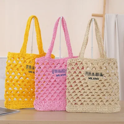 2025 New Fashion Women Handmade Hollow Out Woven Straw Beach Handbag with Custom Logo
