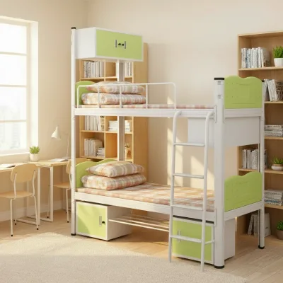 Durable Steel Bed Frame Student Bunk Bed with Storage Cabinets for Kids Adults School Hotel Guests School Dormitory Staff