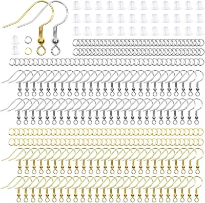 Thrilez 600Pcs 925 Silver Wire Fish Hooks Jump Rings Clear Rubber Ear Backs Hypoallergenic Earring Making Jewelry Making Toys
