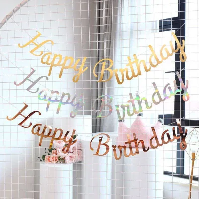 Wholesale New Hot Stamping Paper Banner for Party Decoration Happy Birthday Letter Banners Home Decor Supplies