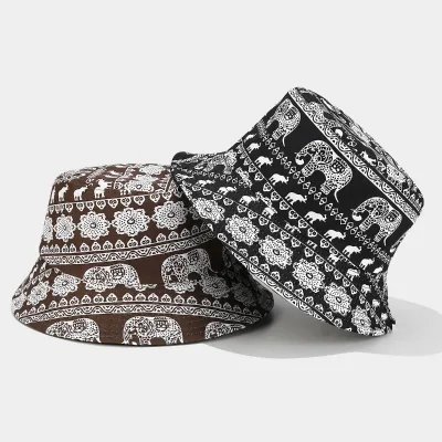 Hot Sale Elephant Full Print Reversible Bucket Hat Summer Outdoor Men and Women Casual Sunhat