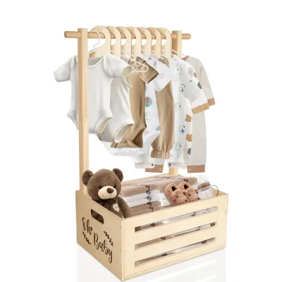 Multi-purpose Newborn Baby Shower Decorations Storage Crate with Handle Baby Shower Gifts Basket Wooden Baby Shower Crate Closet