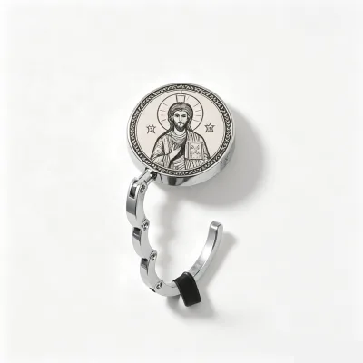 Religious Icon Pattern Foldable Purse Hook 360 Degree Rotation Magnetic Anti-slip Table Handbag Hanger Portable Metal Bag Holder