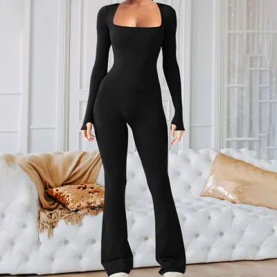 Gray Backless Jumpsuit Sport Wear V Back Cut Leggings Playsuit Bodysuit