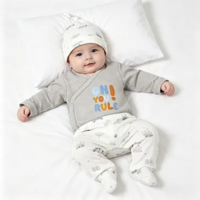 Wholesale 3-Piece Unisex Baby Set Made of 100% Cotton Printed Summer Season in Neutral Color in Stock