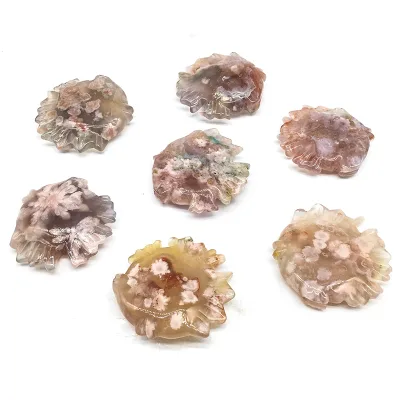 Wholesale Natural Crystal Hot Sale Hand Carved Flower Agate Fish Crystal Craft Cherry Agate Fish for Home Decoration