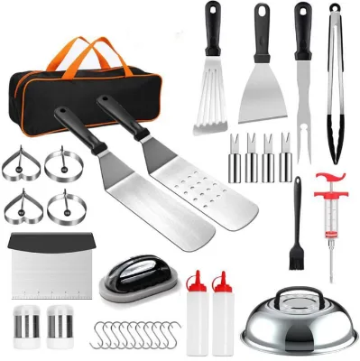Multifunctional Steel Griddle Accessories Kit Gill BBQ Tools Set Outdoor Barbecue Utensils Grill BBQ Accessories