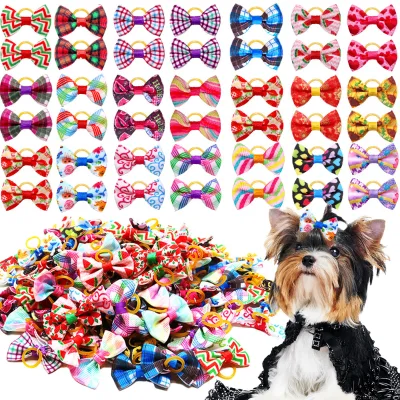Mix Colors Printed Bows Style Dog Band Head Accessories Pets Outdoor Decorations Supplies