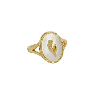 Fine Jewelry Wholesale 925 Silver Jewelry Vintage Shell Pearl Rings 18K Gold Plated Open Rings for Women