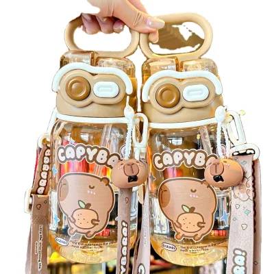 HY2 Cartoon Capibala Double Drink Mouth Sippy Cup Student Cartoon Capibala Portable Water Cup Wholesale