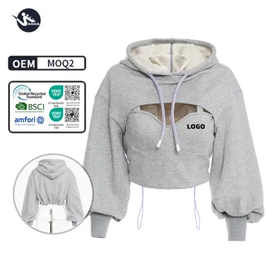 Long Sleeve Casual Loose Women Crop Top Hoodie