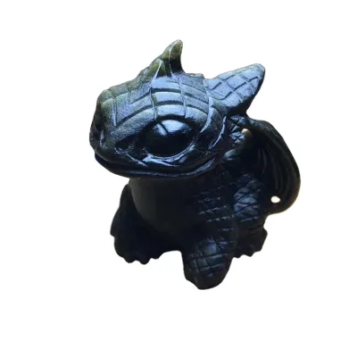 Lovely Natural Stone Carved Black Obsidian Crystal Dragon Animal Carvings for Gifts