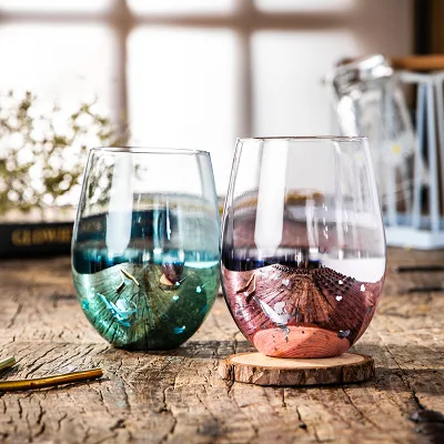 Custom Nordic Ins Style Artificial Blowing Egg Shaped Wine Glass Creative Electroplated Color Cupid Wine Glasses Drink Cup