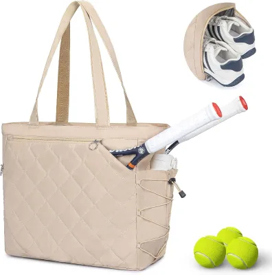 Unisex Lightweight Quilted Nylon Tennis Racket Backpack 30-40L Capacity Customizable Portable Carry-On Travel Beach Tote Tennis