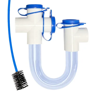 LLS-EZ113 3/4 Inch Condensate Drain PVC U Trap Fitting Pipe Connector TEE + CROSS for HVAC System with Brush