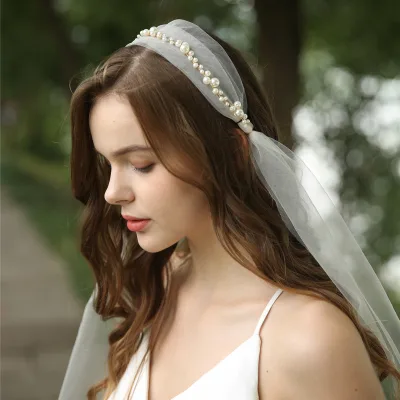 Bride-to-Be Wedding Veil with Pearl Decoration Beach Forest Inspired Bridal Veil for Weddings