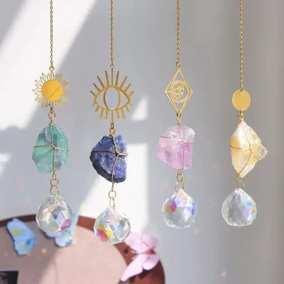 Raw Crystal Suncatcher Window Hanging Ornament Rough Gemstone Prism Pendant Boho Healing Crystal Wall Hanging Home Decor Gift