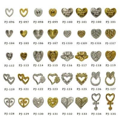Luxury 3D Heart Nail Art Accessories Different Design Silver Golden Alloy Bow Decoration DIY Metal Nail Charms