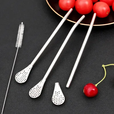 304 Stainless Steel Metal Filter Straw Spoon Set Yerba Tea Mate Bombilla with Custom logo