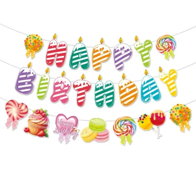 Candy-Themed Birthday Party Decoration Banner for Children's First Birthday Party Prop Arrangement Supplies