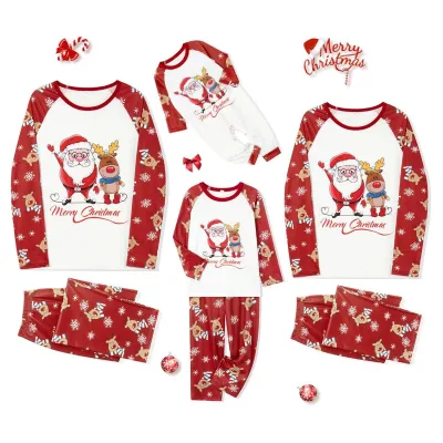 New Arrival Custom Christmas Snowflake Pajama Set Long Sleeve Red Mom Dad Kids' Red Pajamas Plus Size for Boys and Girls
