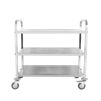 Stainless Steel 3 Tiers Square Tube Service Food Trolley Cart With Wheels