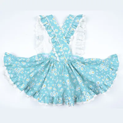 Wholesale Summer Little Girls Cotton Voile Fabric Worsted Fabric Casual Floral Pattern Clothing Set Sleeveless Dress and Shorts