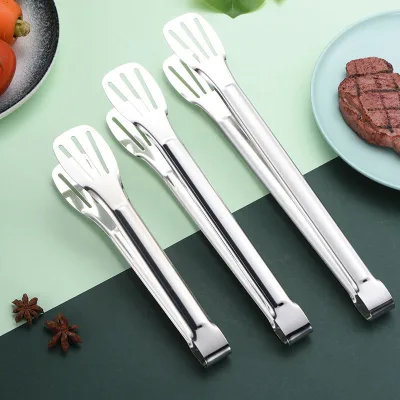 Food Grade Stainless Steel Oil Filtering Food Tongs Heat Resistant Metal Cooking Tongs Frying Grilling Steak Tongs Bread
