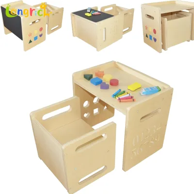 Multifunctional Kids Weaning Table with Blackboard & Storage Wooden Step Stool for Playroom Bedroom Nursery