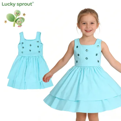 Factory Custom Summer Cute Girls Casual Diamond Dresses Kids Sleeveless Tutu Dress Toddler Girl Dancing Yoga Dress