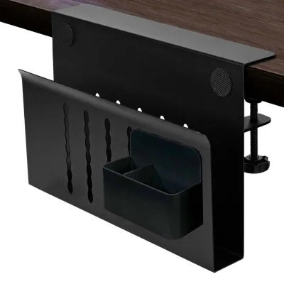2 Tier Desk Side Storage Clamp on Metal Side Desk Organizer WIth Magnetic Pen Holder