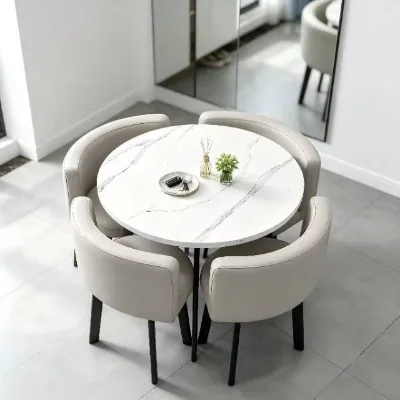 Commercial Grade Modern Space Saving Nesting Dining Set with Embedded Chair Storage for Dining Rooms