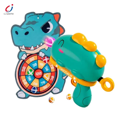 Chengji Children Target Shooting Game Safety Sport Toys Plastic Cartoon Manual Dinosaur Shaped Sticky Ball Shooting Gun for Kids
