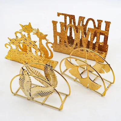 Desktop Decor Restaurant Counter Top Vintage Stainless Steel Luxury Gold Tissue Paper Holder Stand