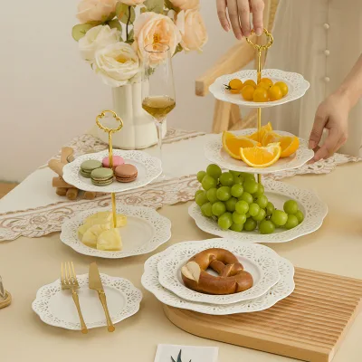 2025 Modern Luxury Custom 3 Tier Ceramic Wedding Dessert Fruit Snack Cupcake Cake Stand For Tea Party Serving Platter
